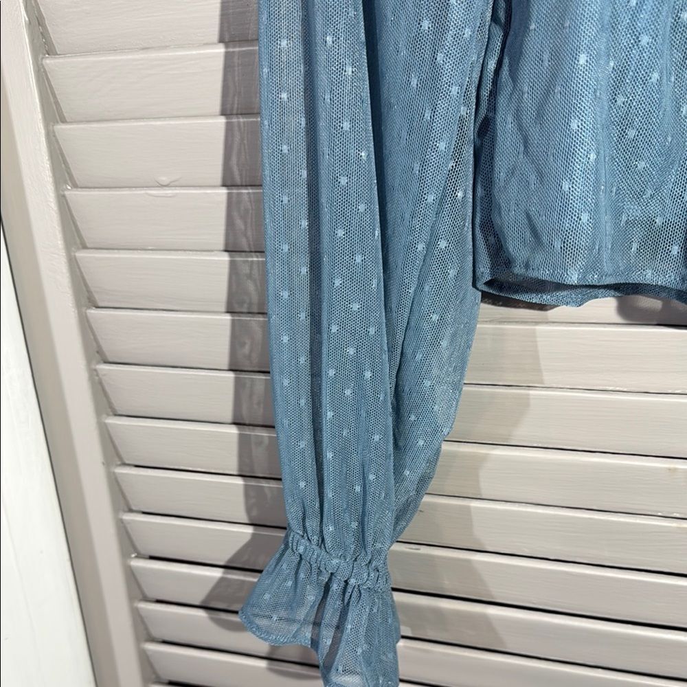 LC Lauren Conrad Blue Puff Sleeve Smocked Blouse - Picture 8 of 10